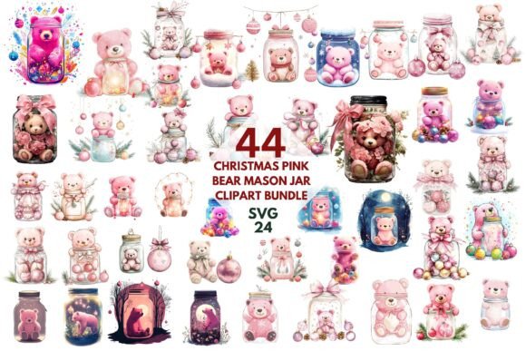 Christmas Pink Bear Mason Jar Clipart Guide
