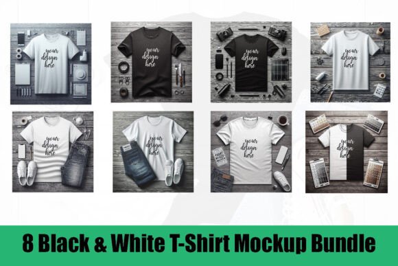 Elevating Apparel Design with a Professional Black White T-Shirt Mockup Bundle
