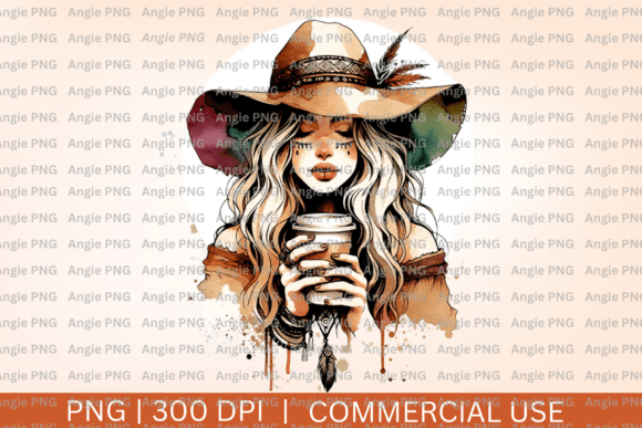 Fall Boho Witch with Coffee PNG Clipart Guide