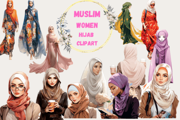 Fashion Muslim Women Hijab Clipart for Design