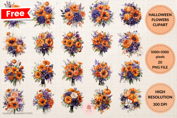 Free Halloween Flowers Clipart Bundle 4: Elevating Seasonal Design with Botanical Whimsy