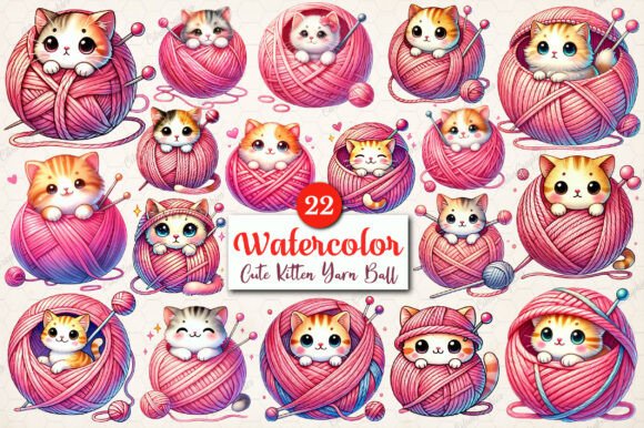 Integrating Watercolor Cute Kitten Yarn Ball Clipart into Professional and Creative Projects
