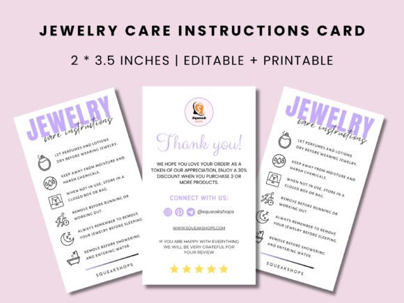 Jewelry Care Instructions Card Template Guide