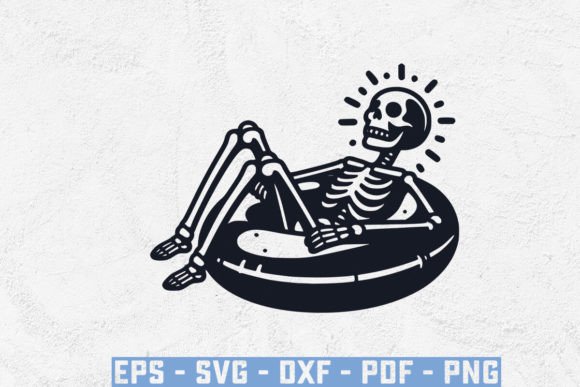 Skeleton in Pool Floaty Beach Scene Design